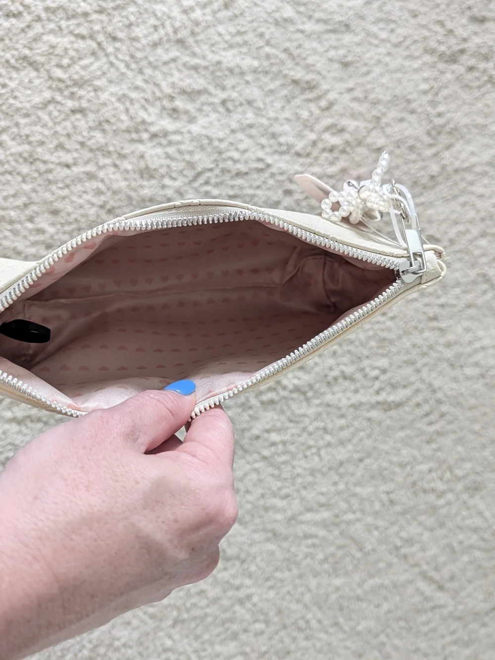 Cosmetic Bag- Cream Heart Embossed Design